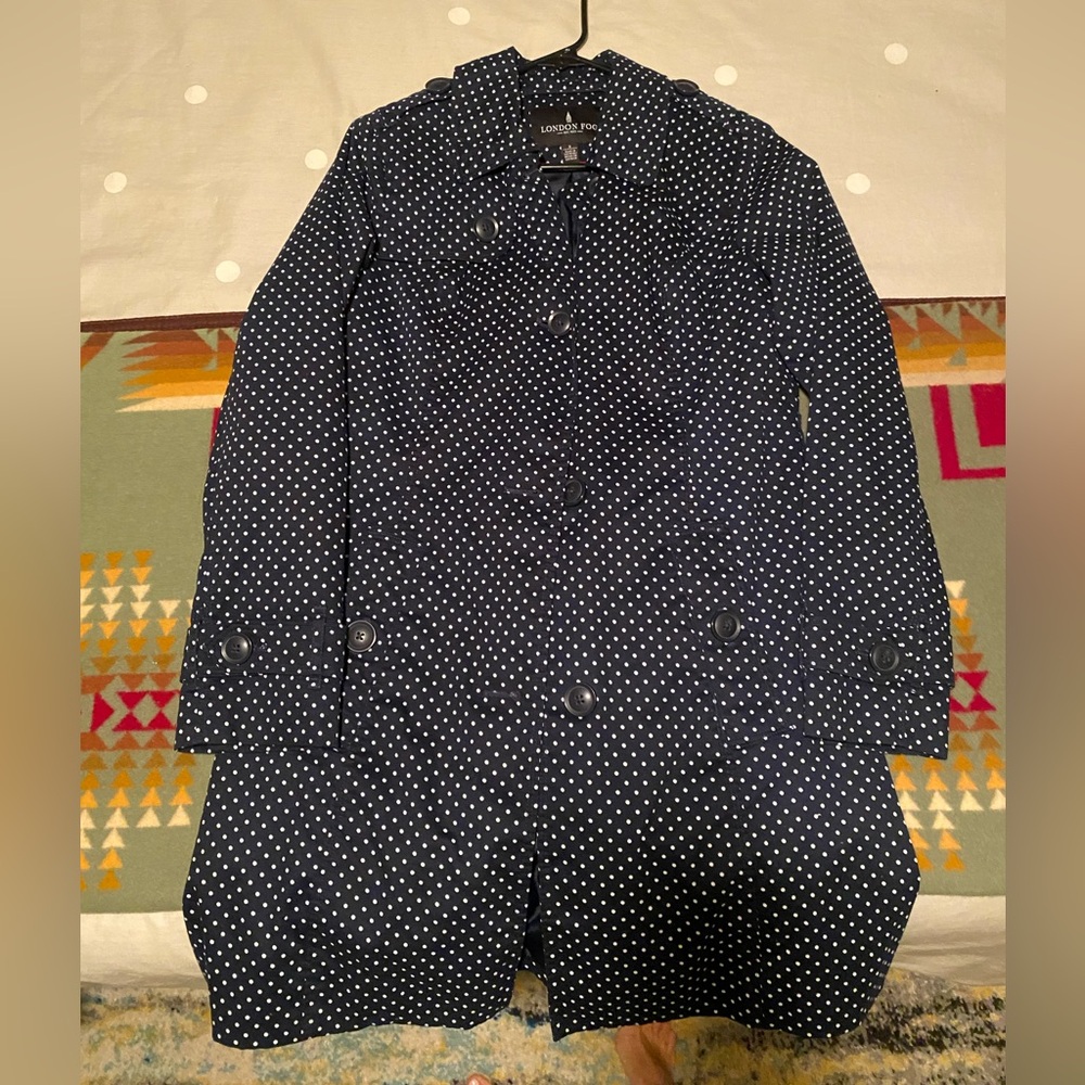 London Fog Blue & White Polka Dot Jacket